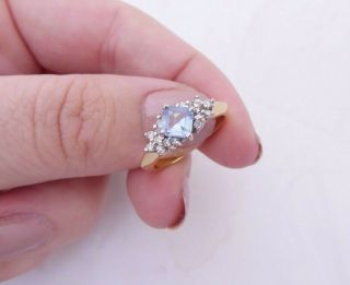 18ct Gold Diamond Cornflower Blue Sapphire Ring,  Art Deco Design 18k 750