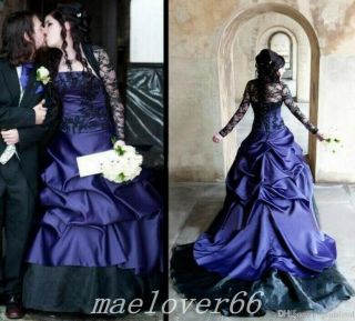 Black And Purple Bridal Gowns Long Sleeve Vintage Gothic Halloween Wedding Dress