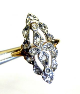 Antique Victorian Navette 14k Gold And Rose Cut Diamond Ring Size 6