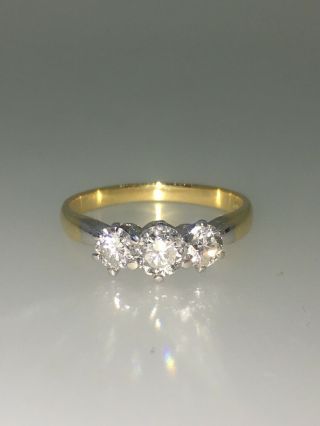 Vintage Three - Stone Diamond Ring (0.  85ct In Total) In 18k White & Yellow Gold.