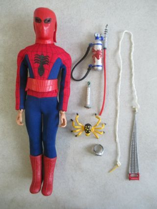 Vintage 1966 Ideal Captain Action Spider - Man 11.  5 " Figure W/ Uniform,  Equipment