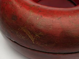 19th C.  Antique Edo - Meiji Period Japanese Red & Gold Lacquer Round Box 3