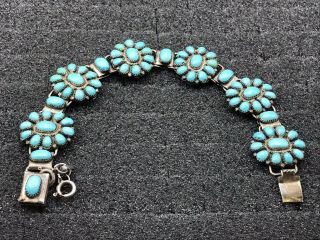 Natural Turquoise Vintage Native American Navajo Squash Blossom Bracelet J.  P 925