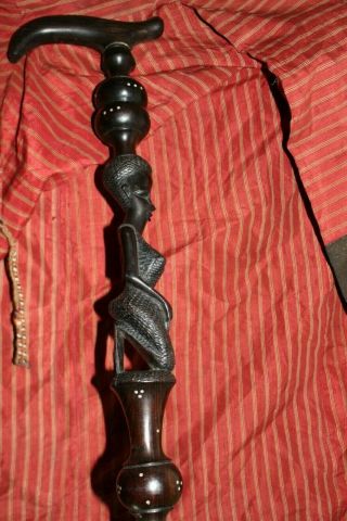 Antique/vintage African Figural Cane Hand Carved " L " Handle 36 1/2 "