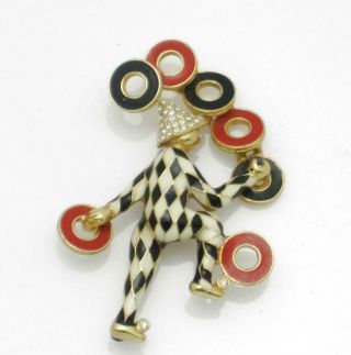Ciner Figural Clown Juggler Brooch Pin Enamel Rhinestone Rare 26
