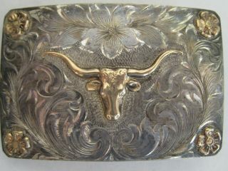 Sunset Trails Sterling Silver And 10k Longhorn Trophy Buckle With Flowers