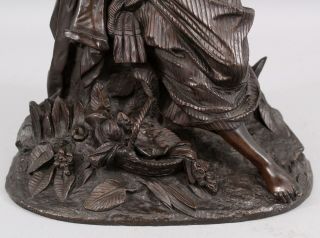 19thC Antique Detailed Bronze Sculpture,  Young Victorian Woman w/ Birds, 4