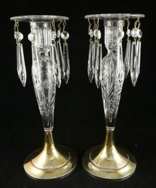 Pr.  Vintage Watson Sterling Silver & Cut Crystal Candlesticks.  C.  1905 - 29,  12” T.