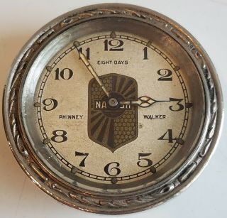 Nash Phinney Walker Automobile Car Clock Wind Up Rare 8 Days 2.  5 " Antique Metal
