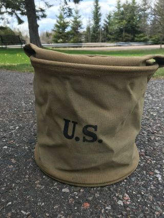 Anchor Vtg 1943 Wwii Us Army Military Canvas Water Bucket Bag Collapsible Tanker