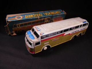 Vintage Tin Toy Friction Continental Trailways Golden Eagle Bus