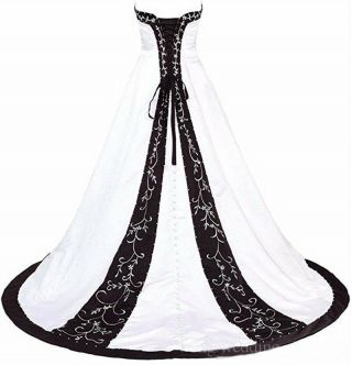 Black And White Wedding Dresses Vintage Sweetheart Embroidery Satin Bridal Gowns 7