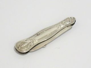 2 7/8 - 4 7/8 In Sterling Silver Gorham Antique Floral Blade & Hook Pocket Knife