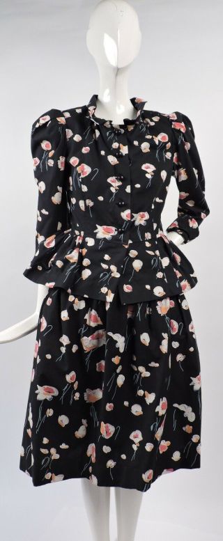 Vintage Designer Ysl Yves Saint Laurent Dress Suit W Wild Mushroom Print