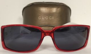 Gucci Iconic Vintage Red Face White Arm Sunglasses W Silver Tone Logo Temple Gvc