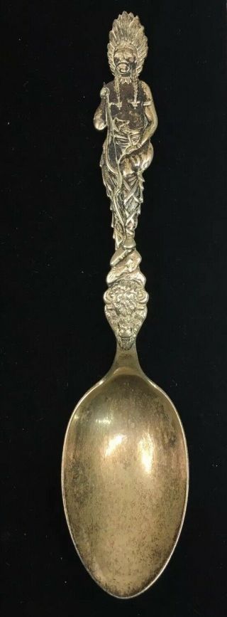 Double - Sided Native American Indian Chief Sterling Teaspoon - 5 7/8” - Krider