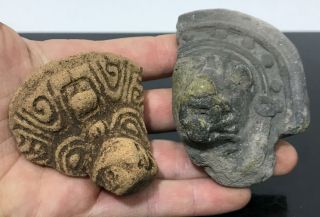 2pc Ancient Pre - Columbian Art Pottery Mayan Aztec Artifact Figurines Fragments