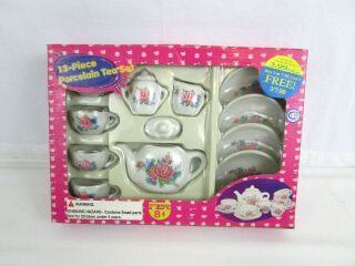 13 Piece Porcelain Toy Tea Set Vintage 1998 Old Stock Never Removed From Box