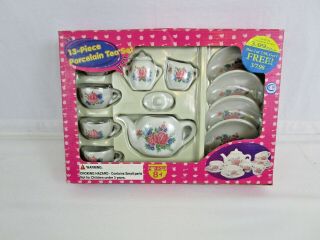 13 Piece Porcelain Toy Tea Set Vintage 1998 Old Stock Never Removed From Box 3