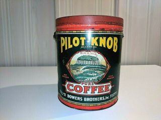 Very Rare Antique Tin Can Pilot - Knob Coffee 5lb Pail Bowers Bros Richmond Va