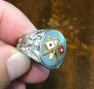 Vintage Ww2 Sterling Silver Signal Corps Enamel Flags Ring