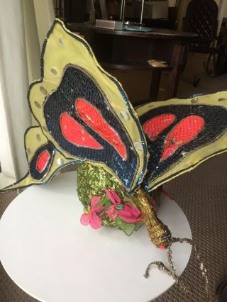 Stunning Vintage Showgirl Headress Hat Butterfly Mardi Gras Costume