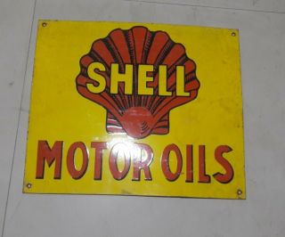 Vintage Porcelain Shell Motor Oils Sign Size 19 " X 16 " Inches