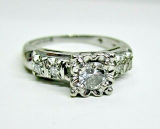Gorgeous Vintage 14k White Gold Old Mine - Cut Diamond Engagement Ring Sz 5.  5