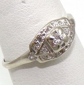 Vtg Art Deco Antique 14k White Gold Mine Cut 0.  10ctw Diamond Ring Size 8 Lfc3