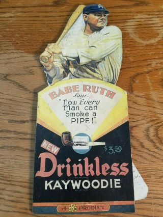 Rare Babe Ruth Kaywoodie Pipe Store Display Sign Baseball Tobacco Vintage 1920s