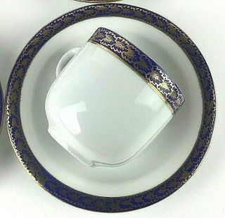 Set Of 4 Vintage Exquisite Walbrzych Fine China Tea Coffee Cup Blue Gold Rare @@
