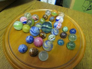 Antique - 33 Early German Marbles & Wood Game Board.  6