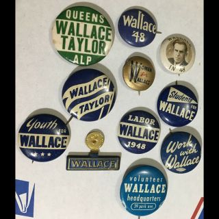 10 Org Vintage 1948 Cello/tin Litho Pinback Buttons - Henry Wallace Us President