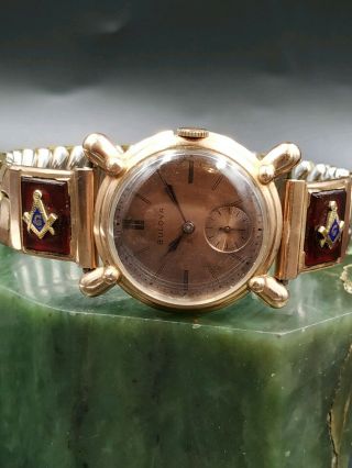 Vintage Art Deco Men ' s Bulova 10AK 21j Watch 14K Rose Gold Filled Case Mason 2