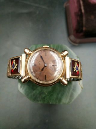 Vintage Art Deco Men ' s Bulova 10AK 21j Watch 14K Rose Gold Filled Case Mason 6