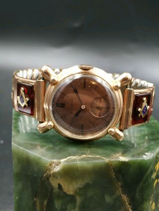 Vintage Art Deco Men ' s Bulova 10AK 21j Watch 14K Rose Gold Filled Case Mason 8