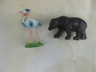 Unknown Mfg France Vintage Plastic Brown Bear & Heron Zoo Animal 1950s