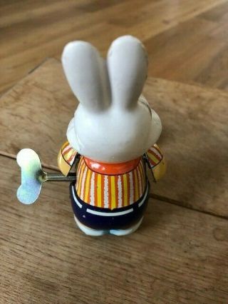 RARE Antique Red China Tin Toy MS 806 Rabbit pushing lawnmower. 4