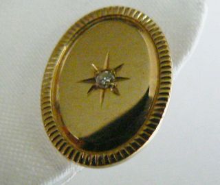 Vtg 14k Gold & Diamond Star Burst Oval Tie Tack Pin Lapel