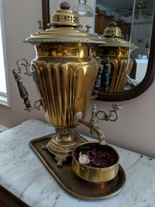 Antique Large Brass Russian Samovar Set,  Royal Crest,  Tula