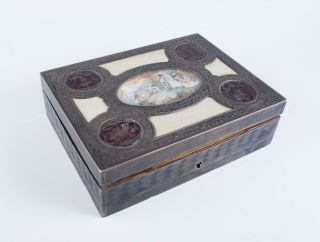 Exceptional Antique Early 20c French Silver & Enamel Hand Painted Scene Box