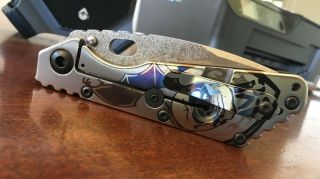 Mick Strider Rare Custom SMF Wharncliffe - Dual Winged Skulls/Magma Blade Flats 7