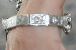 Antique Art Deco 14k White Gold Sapphire and Diamond Filigree Bracelet 6 1/2 