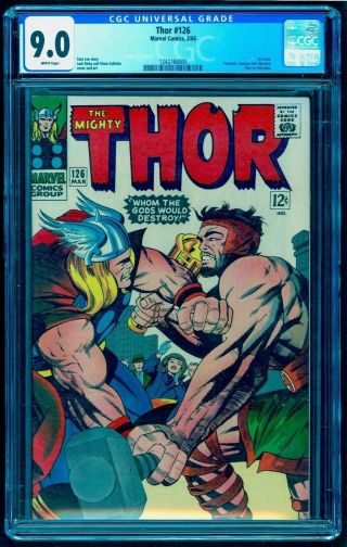 Thor 126 Cgc 9.  0 First Thor Hercules Cover Very Rare White Pages Lowest