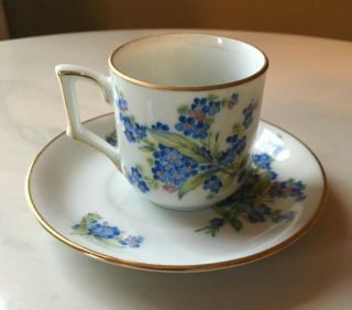 Demitasse Cup And Saucer Bavaria - Germany Forget - Me - Not Blue Flowers