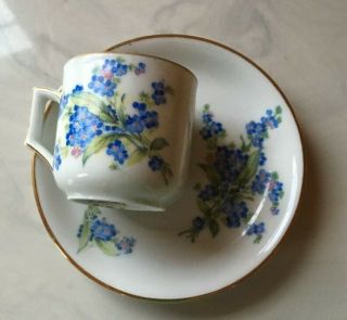 DEMITASSE CUP AND SAUCER BAVARIA - GERMANY FORGET - ME - NOT BLUE FLOWERS 2