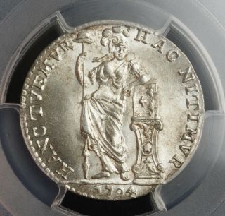 1794,  Netherlands West Indies.  Rare Silver 1/4 Gulden Coin.  Top Pop Pcgs Ms - 66