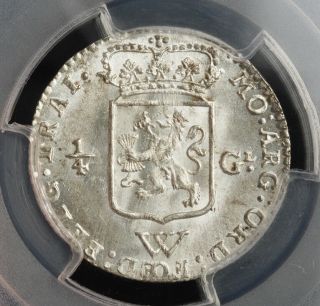 1794,  Netherlands West Indies.  Rare Silver 1/4 Gulden Coin.  Top Pop PCGS MS - 66 2