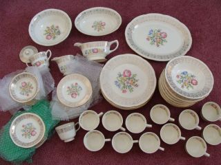 Vintage China Homer Laughlin Petit Point Floral Liberty Gold Filigree Dishes 57