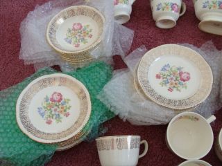 Vintage China Homer Laughlin Petit Point Floral Liberty Gold Filigree Dishes 57 5